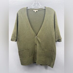 Eileen Fisher Silk Linen Short Sleeve Button Front Cardigan Size M Classic